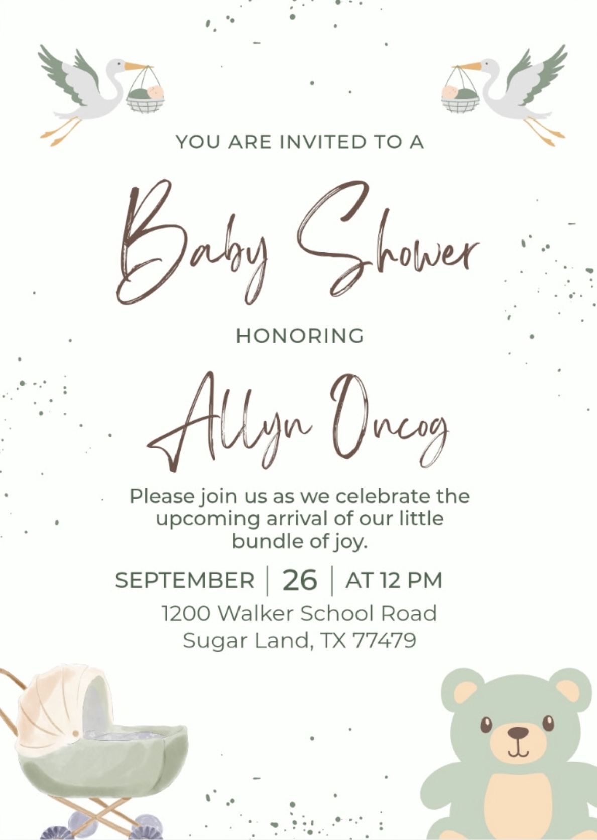 Baby shower invitation — Allyn Oncog, September 26th